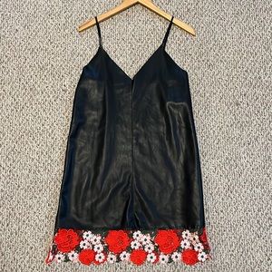 Zara faux leather dress, floral lace around bottom